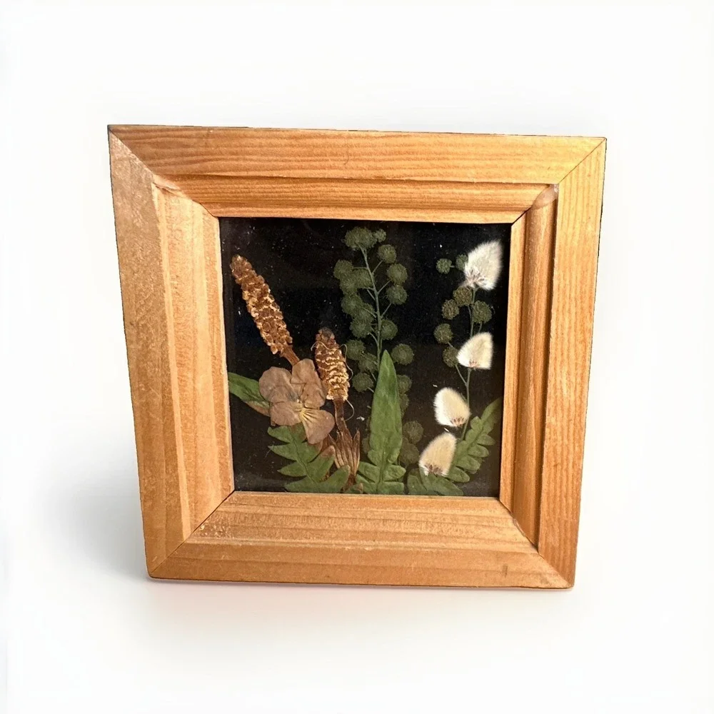Vintage Dried Pressed Flowers Art Black Ornate Wall Hanging Frame Set Of 3 Japan